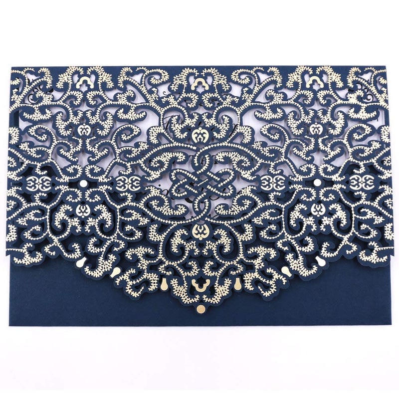 FOMTOR 50-Pack Blue Laser Cut Wedding Invitation Cards Set w/Envelopes & Inserts & Seals â€“ for Wedding, Bridal Shower, Graduation, Birthday Party, Engagement, Anniversary - Image 1